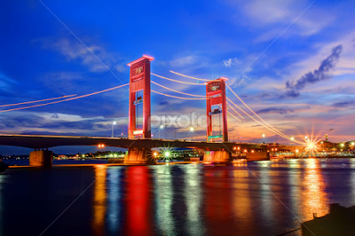 Ampera Bridge at Night : Landmark of Palembang City