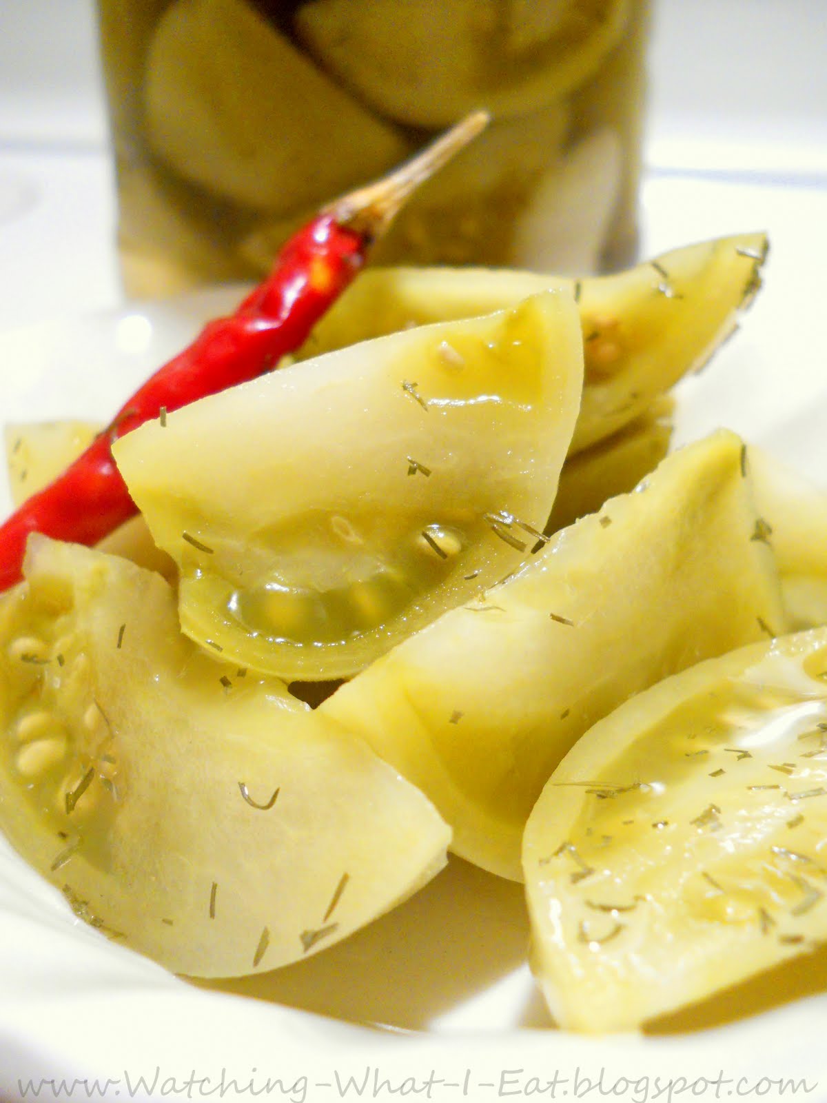 Watching What I Eat Kosher Dill Pickled Green Tomatoes