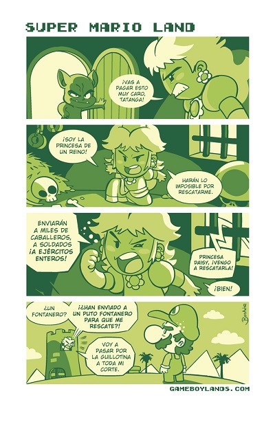 Historieta del cómic Gameboylands sobre Super Mario, con la princesa Peach y Mario.