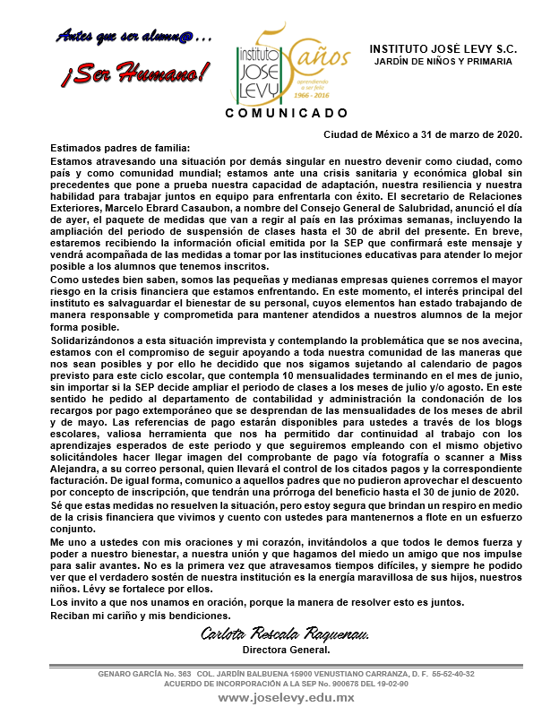 CARTA COMUNICADO 31/03/2020