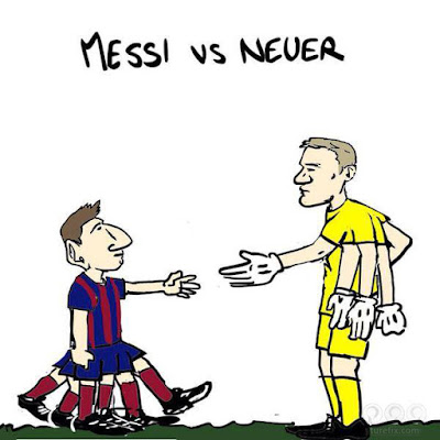 Messi vs Neuer, funny football soccer meme picture