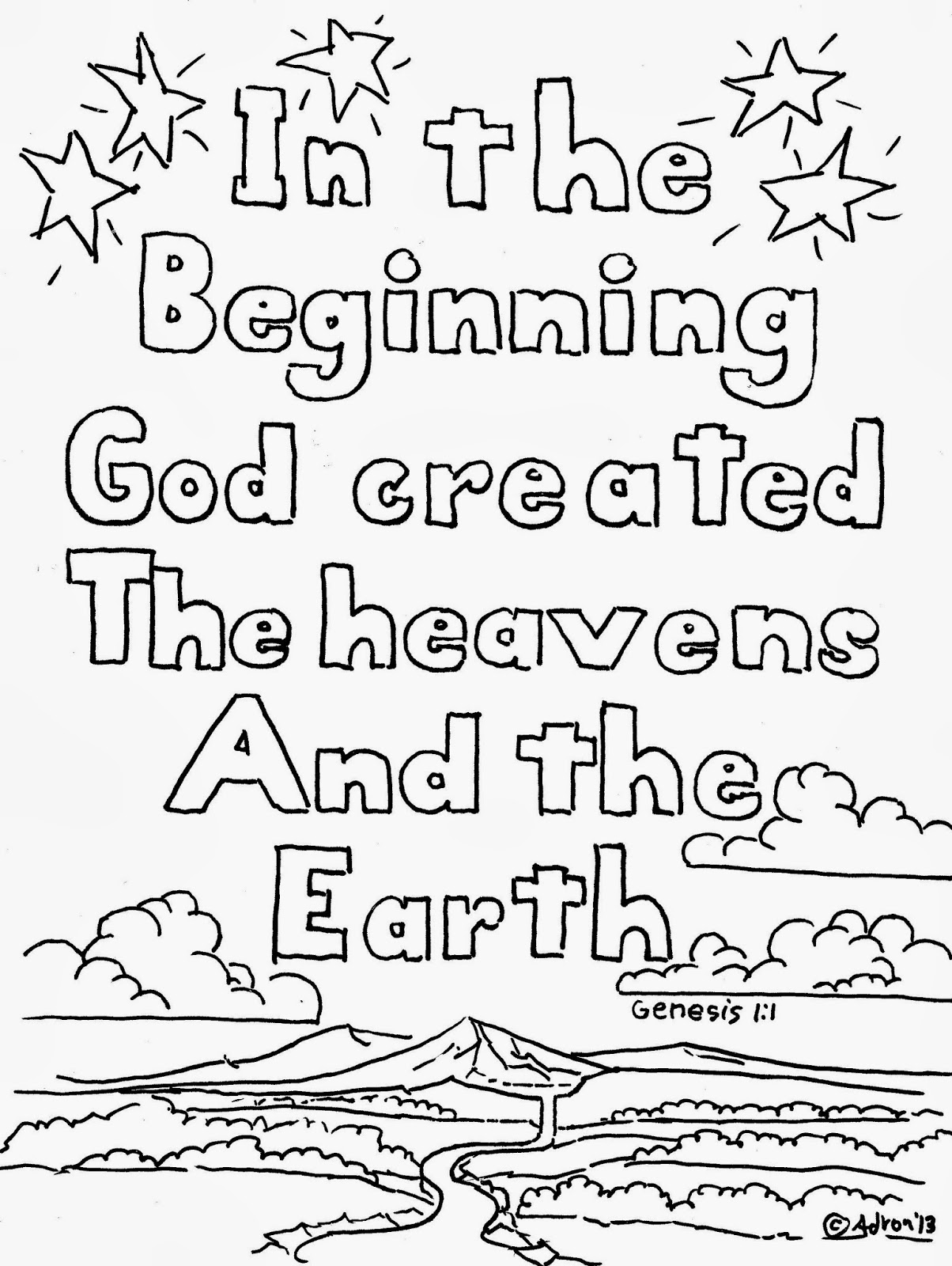 Coloring Pages for Kids by Mr. Adron: Genesis 1:1 Coloring Page, Free