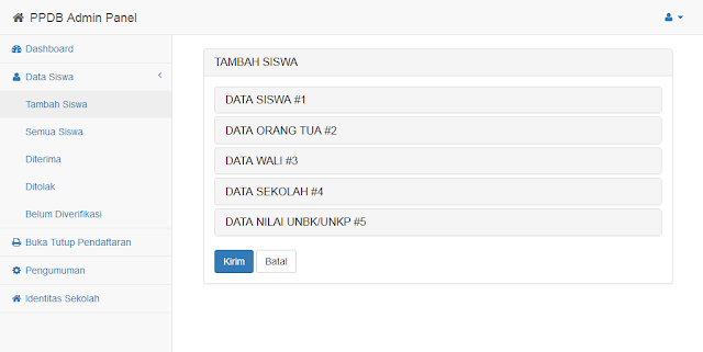 tambah data siswa secara manual dari halaman admin panel ppdb