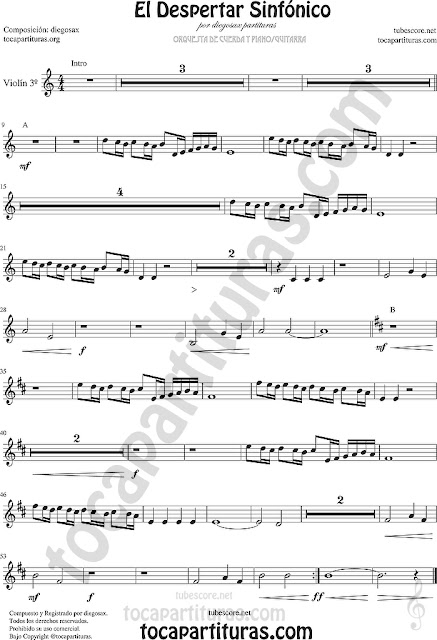  Violín 3º Partitura de El Despertar Sinfónico Sheet Music for Violin Music Scores
