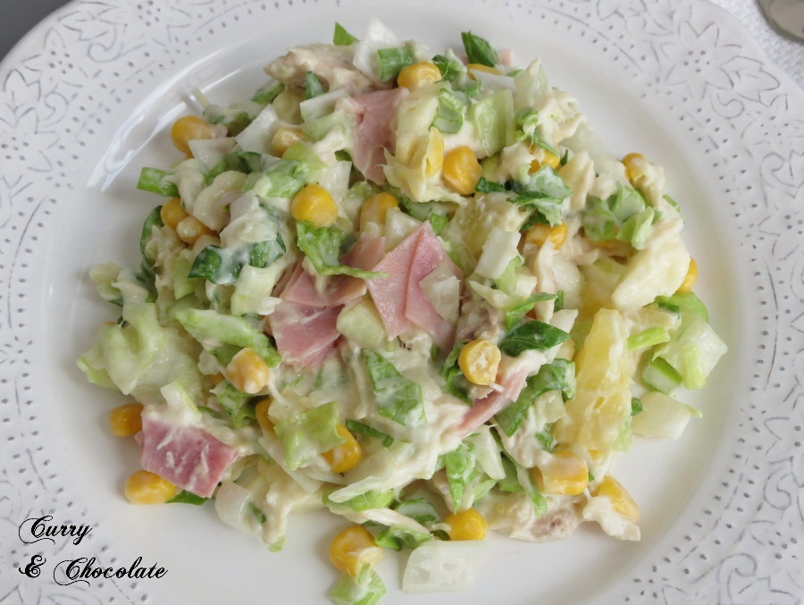 Ensalada hawaiana de pollo con mayonesa -  Easy chicken salad with mayonnaise