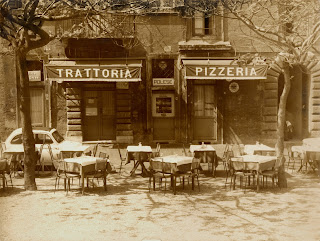 Vintage black and white photo of the front of Trattoria Polese.
