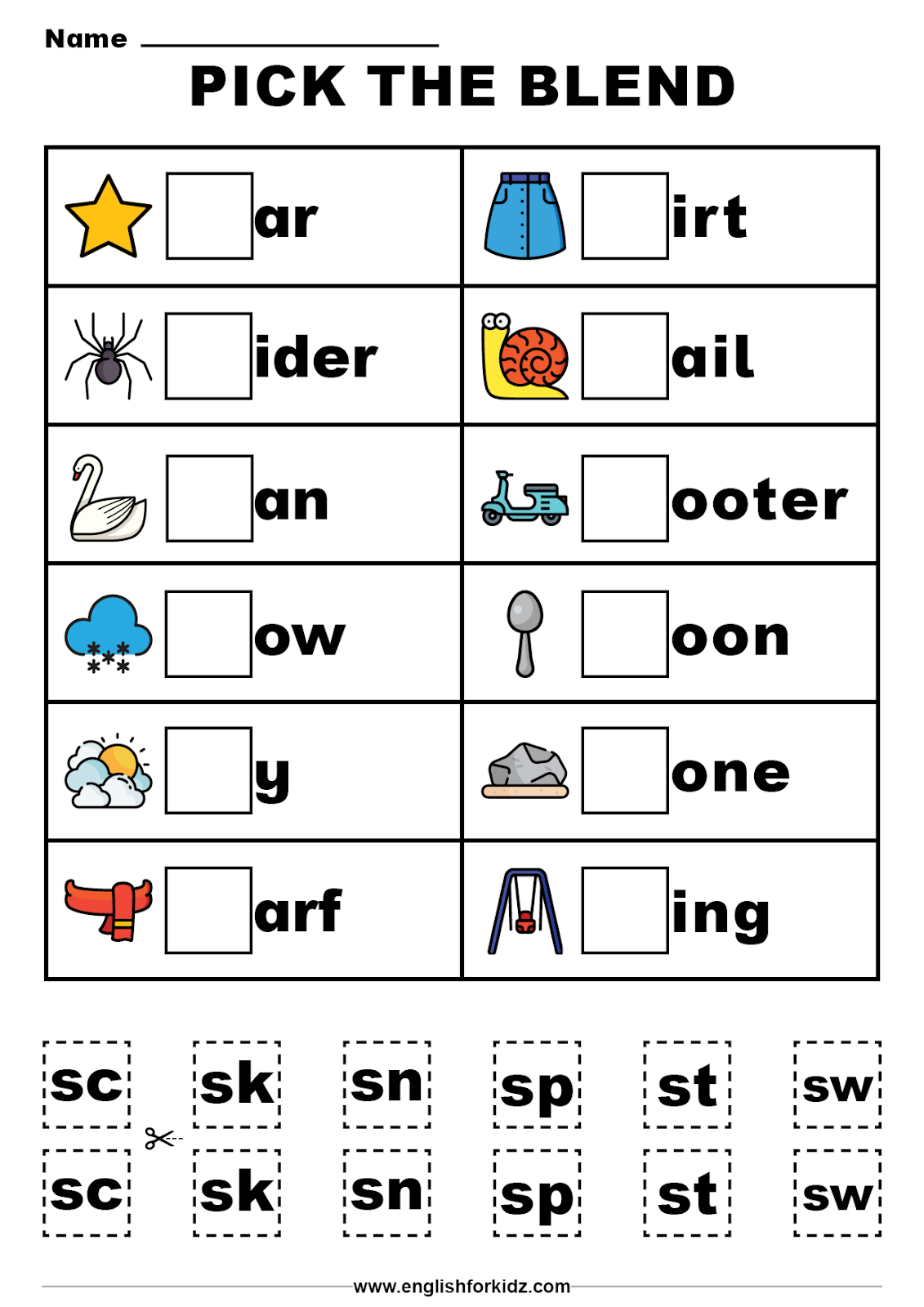 Blending Words Kindergarten Worksheets