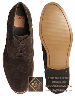 Giày ASOS Wingtip Da Lộn Màu Nâu | ASOS Derby Full Brogue Suede Shoes