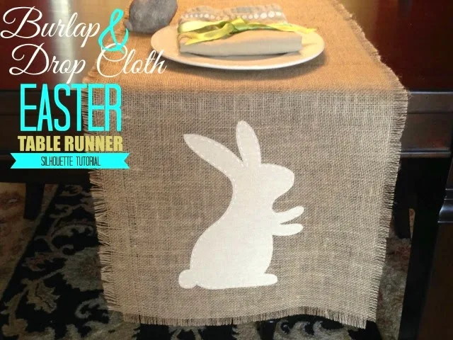 diy table runner, easter table runner, cutting fabric with silhouette cameo, cutting dropcloth silhouette cameo