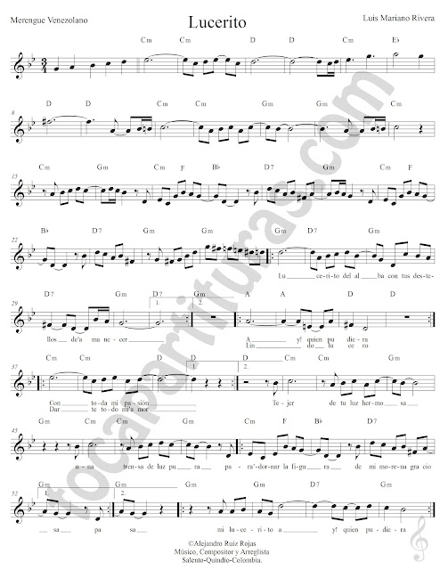  Lucerito de Luis Mariano Rivera Partitura Fácil con Acordes Lucerito Easy Sheet Music with Chords