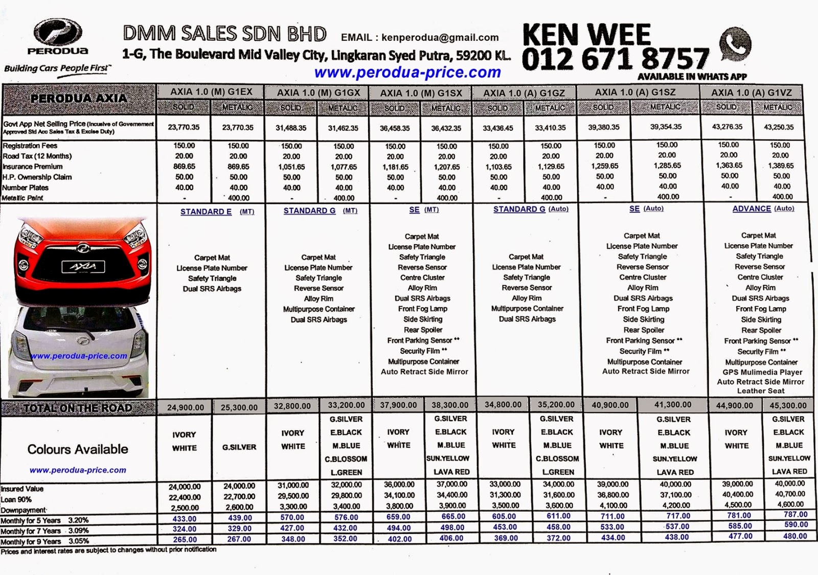 Perodua Axia  New Car  Call 012671 8757 Perodua Axia Price List 2014