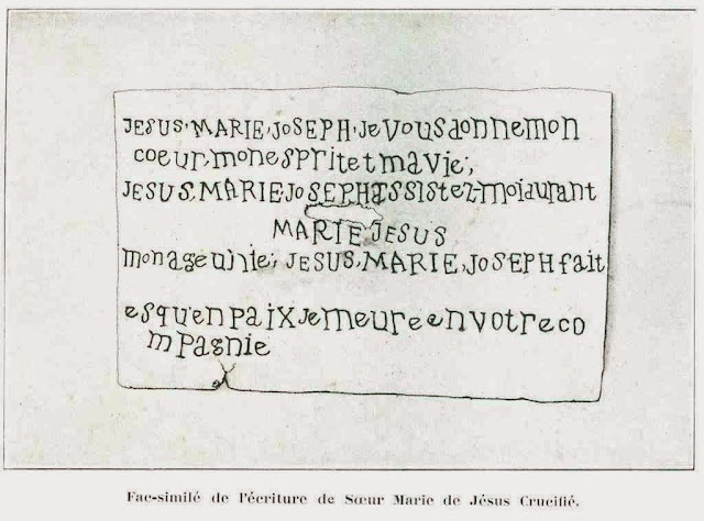 Manuscrito da santa palestina que nunca chegou a escreve direito em francês.