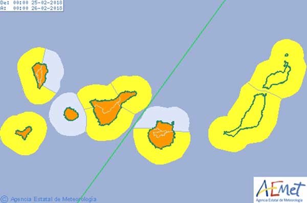 En Las isla occidentales y Gran Canaria, avisos naranjas por lluvia y viento, 25 febrero