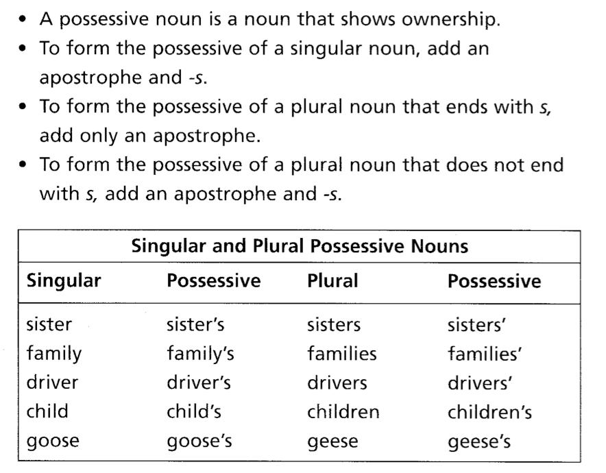 Language Arts Singular And Plural Possessive Nouns