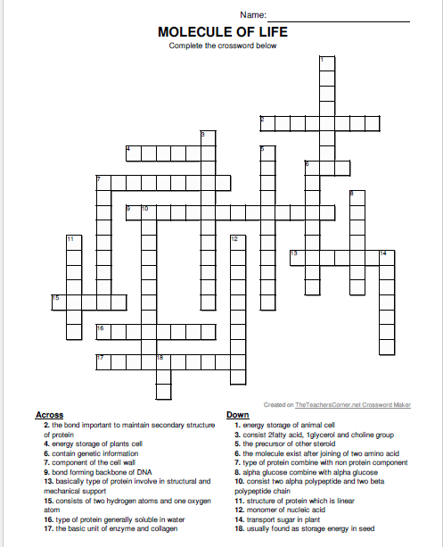 fun-world-of-biology-crossword-puzzle-molecules-of-life