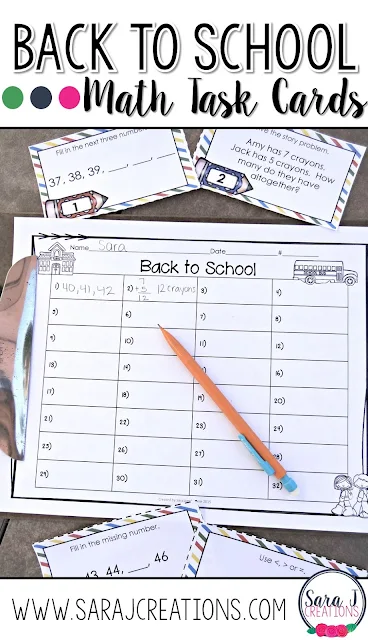 Back to School Math Task Cards that are designed for 2nd grade and review 1st grade concepts.  Perfect for the beginning of the school year.