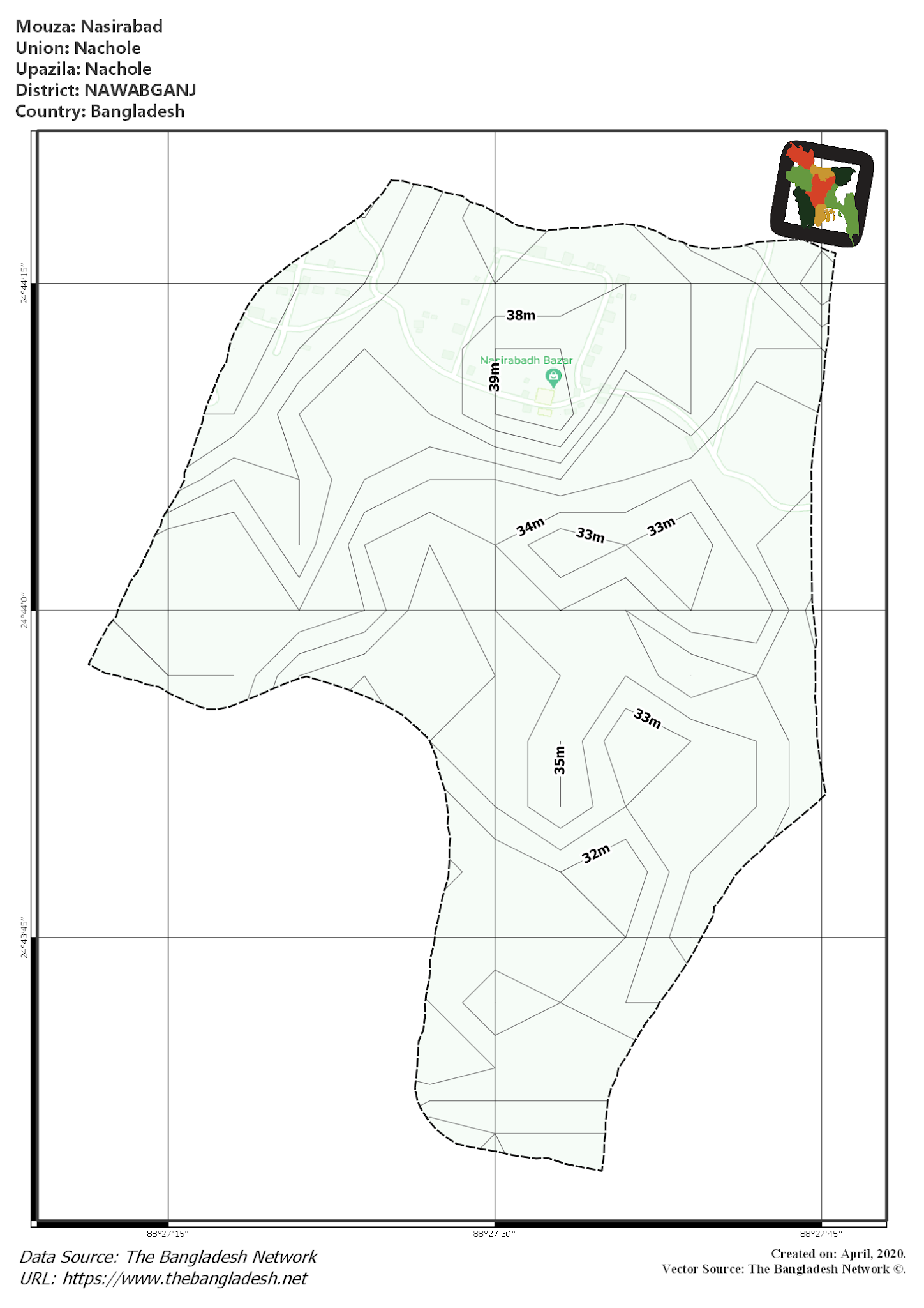 Map of Nasirabad Mouza of Nachole Upazila, NAWABGANJ, Bangladesh.