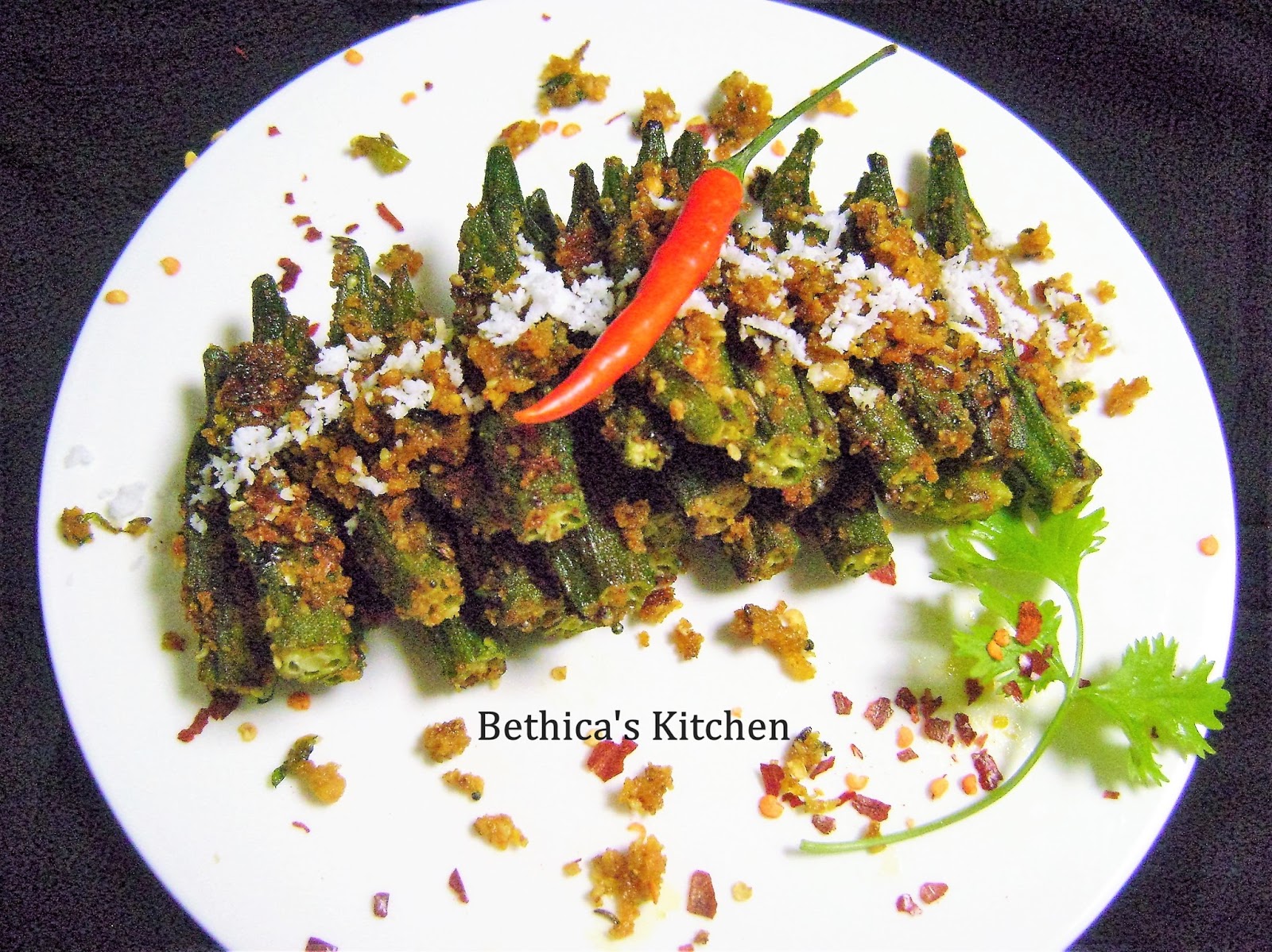 Bethica's Kitchen Flavours Bhindi Sambhariya (Stuffed Okra Gujarati Style)