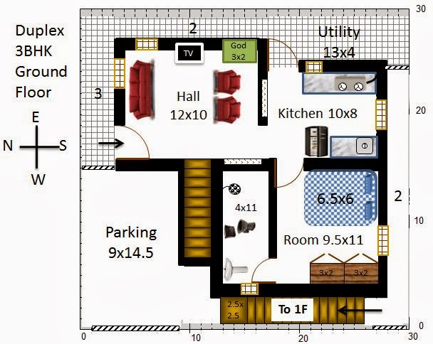 20 30 Duplex  House  Plans  With Car  Parking 