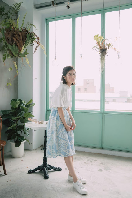 晴空捲雲飄飄雪紡裙-天藍