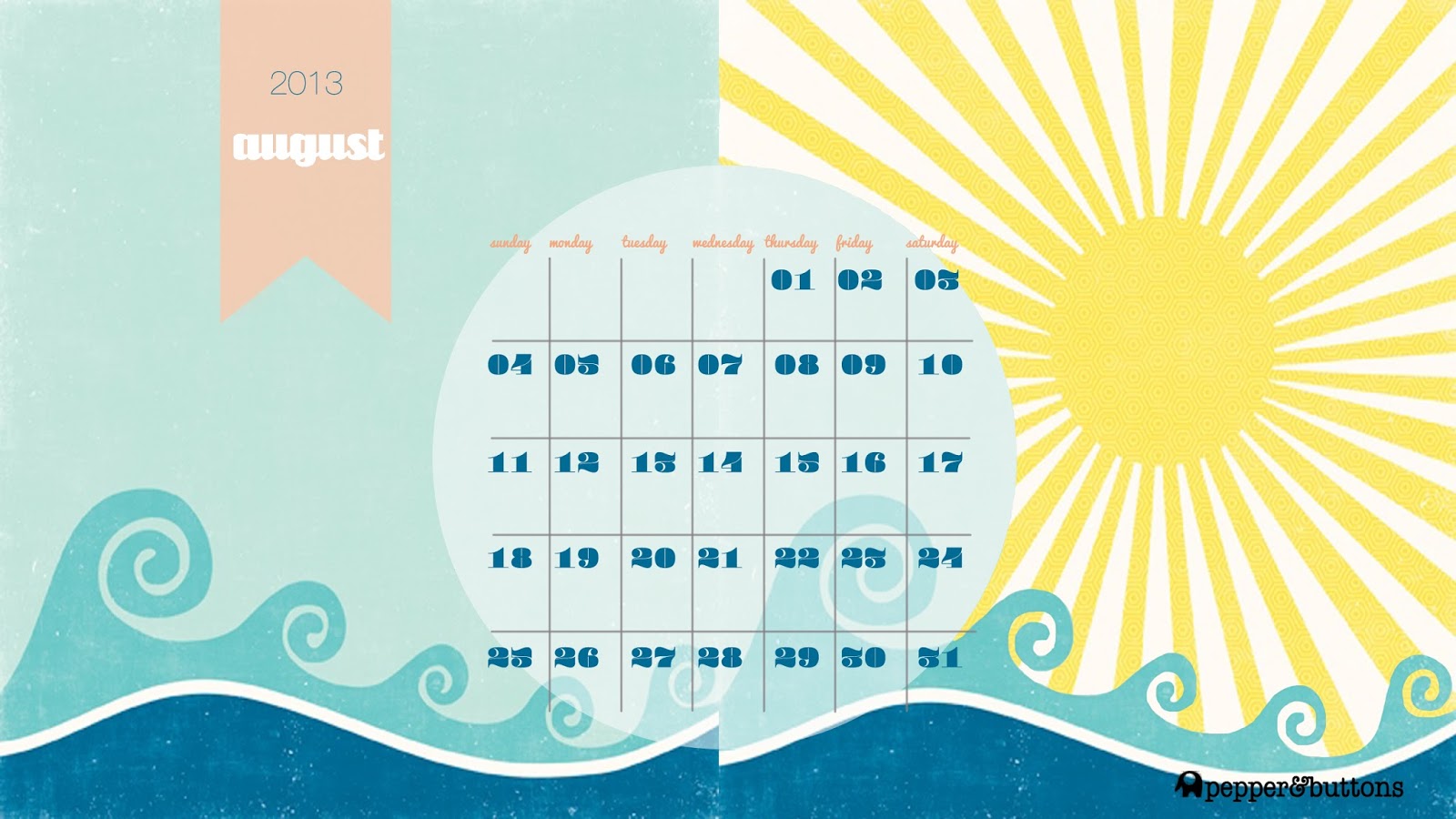 Pepper and Buttons: free desktop calendar august 2013