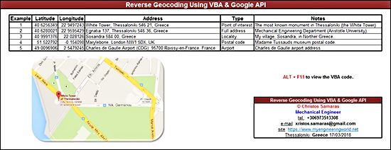 Reverse Geocoding Using VBA & Google API Reverse Geocoding Using VBA & Google API