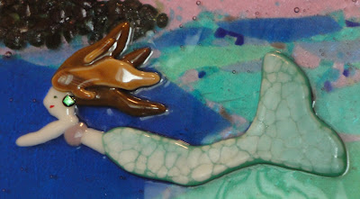 fused glass mermaid crackle tail swimming ocean water sea flutterbyfoto flutterbybutterfly