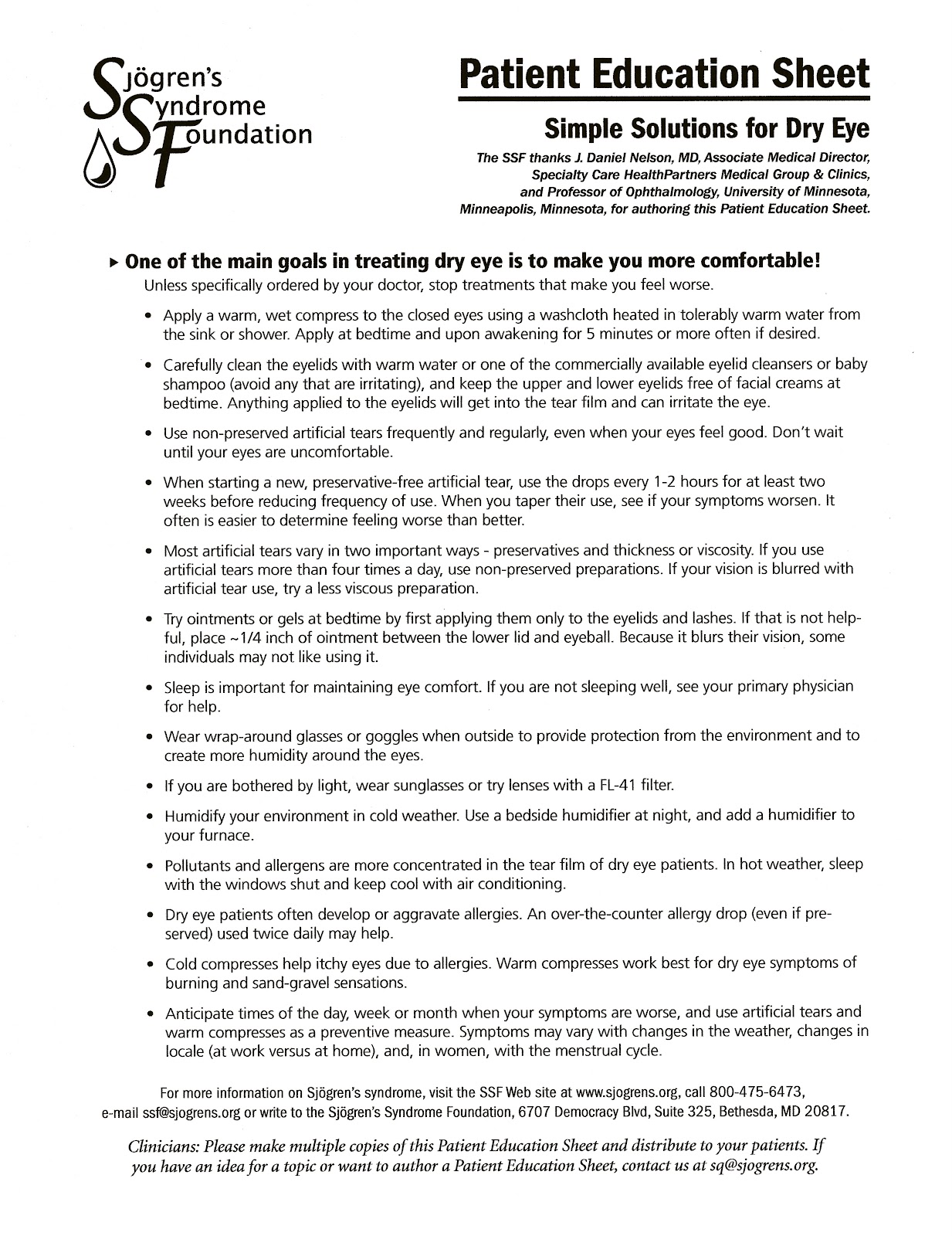 Reasonably Well Sjogren's Syndrome Foundation Patient Education Sheet