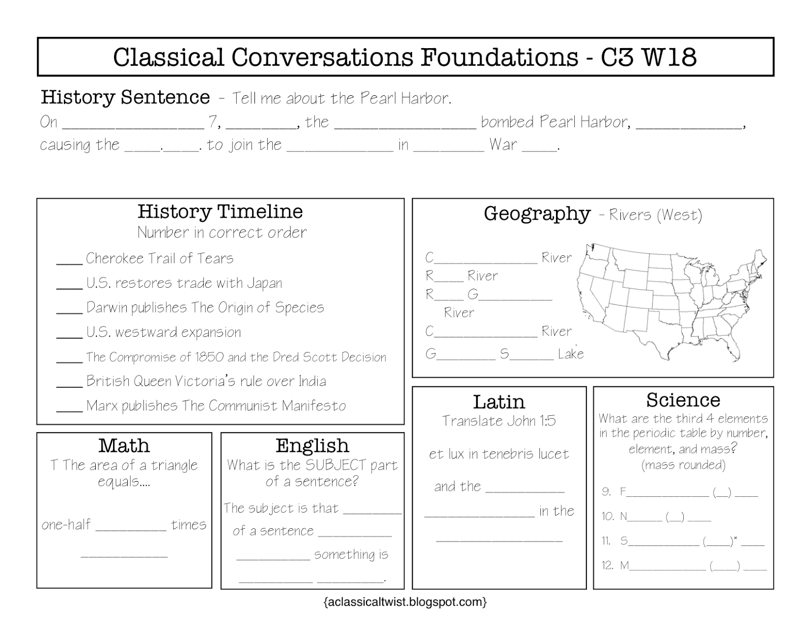 Homeschooling with a Classical Twist: Cycle 3, Week 18 {Review Sheets}