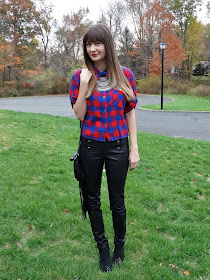 Plaid is huge for fall! Style it with leather pants and a statement necklace for an edgy look! As worn by Jen of House Of Jeffers | www.houseofjeffers.com