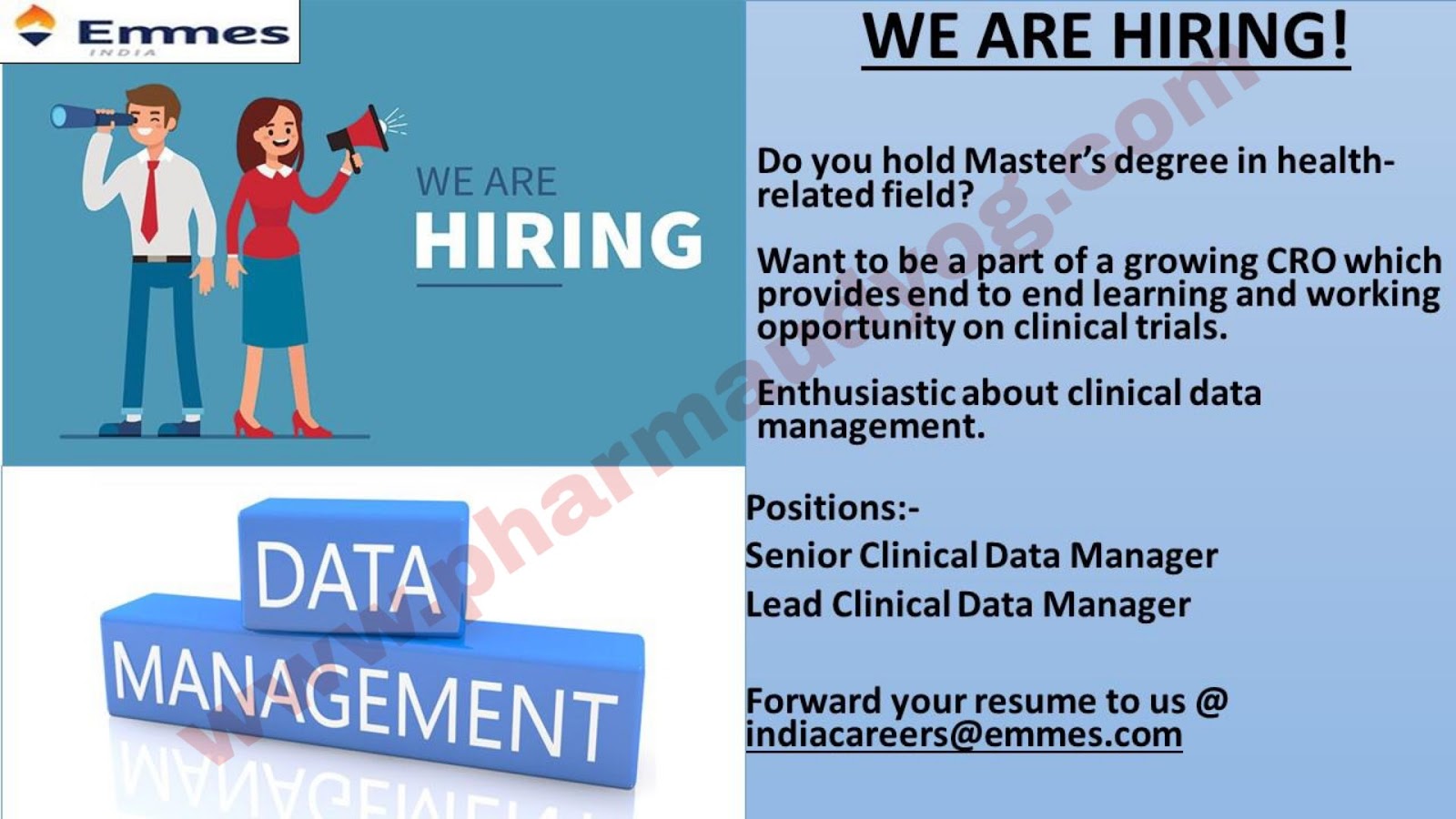 Emmes India Hiring Graduates for Clinical Data Management Send Resume