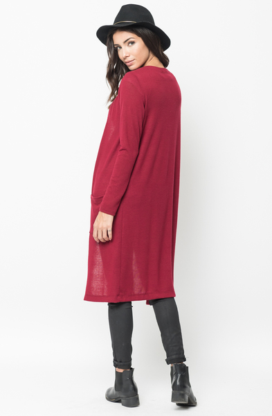 Shop for Red Everyday Maxi Cardigan Front Pockets and Full Length Sleeves Online - $44 - on caralase.com