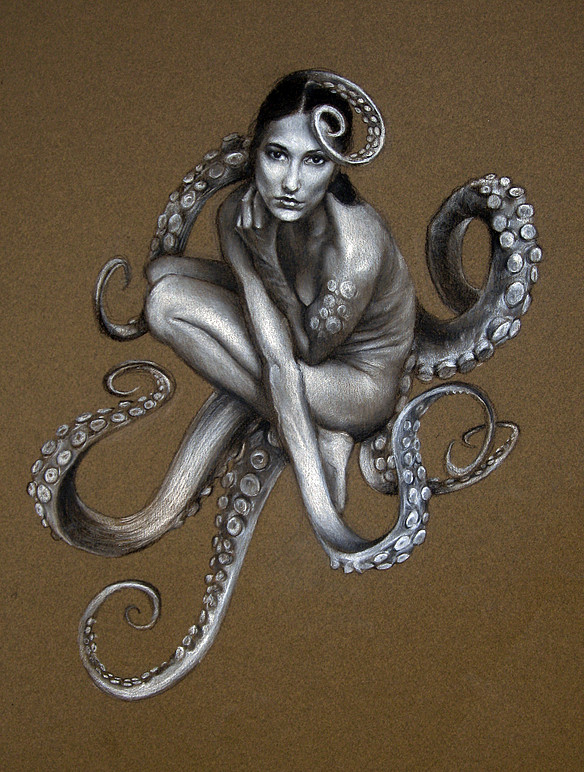 Живой осьминог в живой девушке. Джеффри Рихтер художник. Девушка осьминог арт.