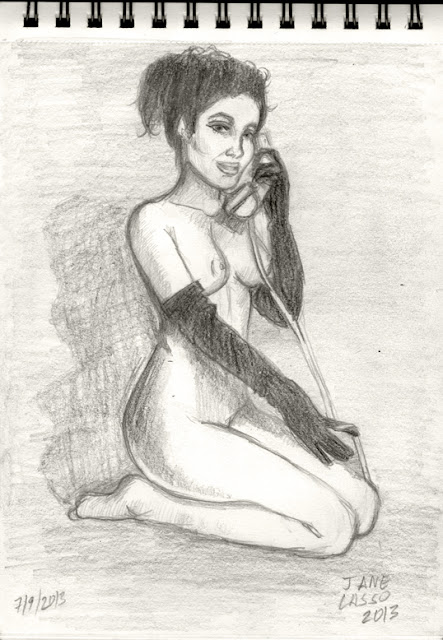 Desnudo artístico de mujer hablando por teléfono