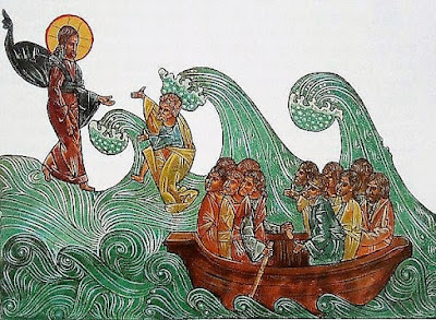 Jesus lifts Peter out of the water