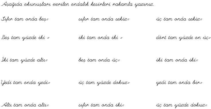 4. Sinif Matematik Ondalık Kesirlerin Yazılışı Ve Okunuşu Etkinliği