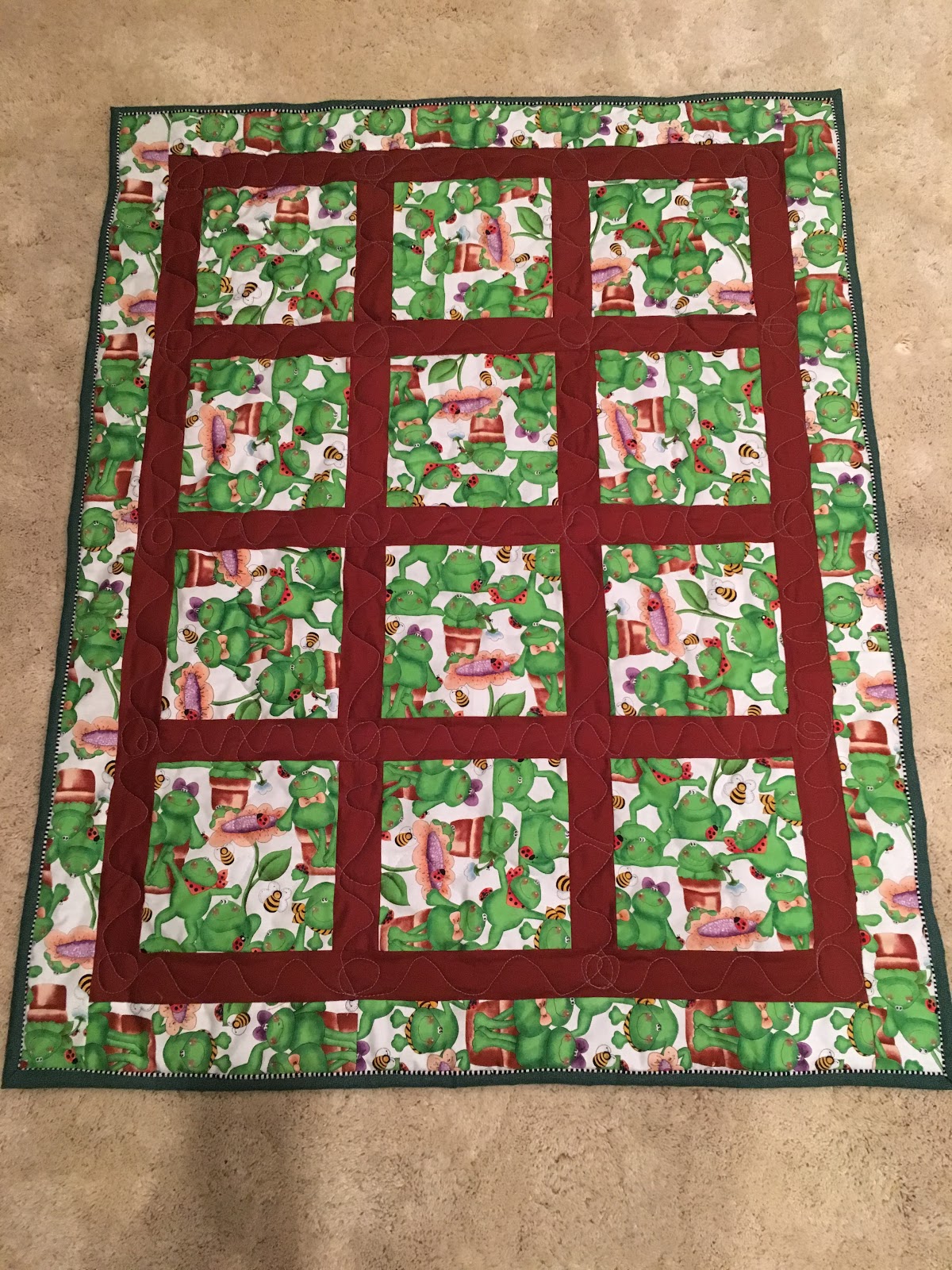 QuiltQuest Finish 3 Charity Quilt Frogs and Wavy Lines with Cool