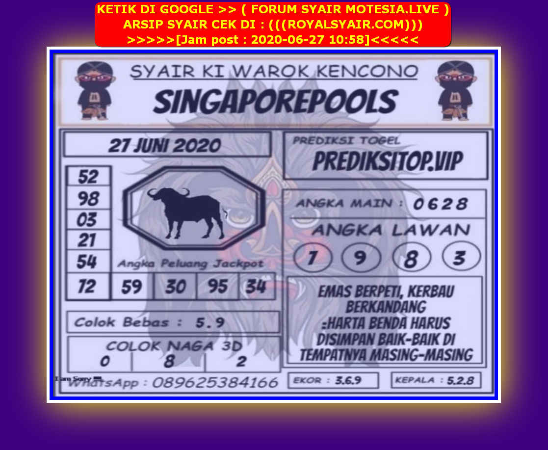 Prediksi Syair sgp 27 Juni 2020 KODE SYAIR SGP SYAIR HK