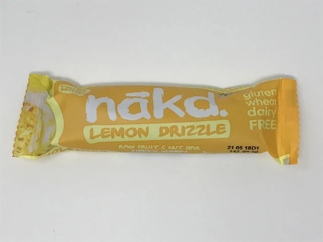 A single bar of nakd lemon drizzle in a yellow packet
