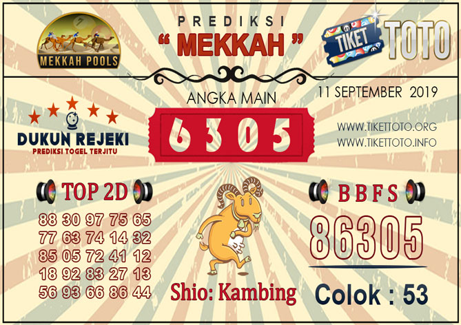 Prediksi Togel MEKKAH TIKETTOTO 11 SEPTEMBER 2019
