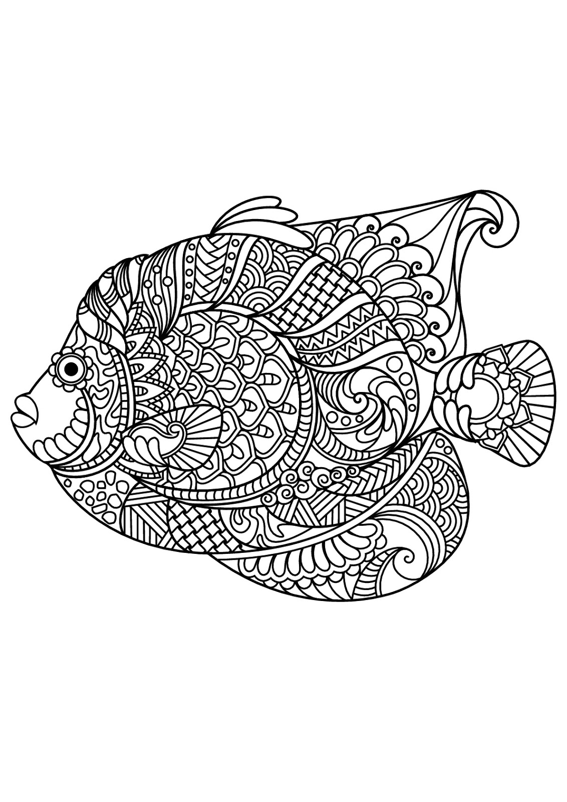 Tranh tô màu con cá trang trí họa tiết