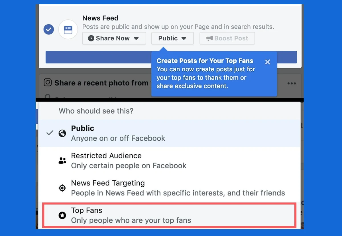 Facebook page admins can now create posts just for their top fans to thank them or share exclusive content.