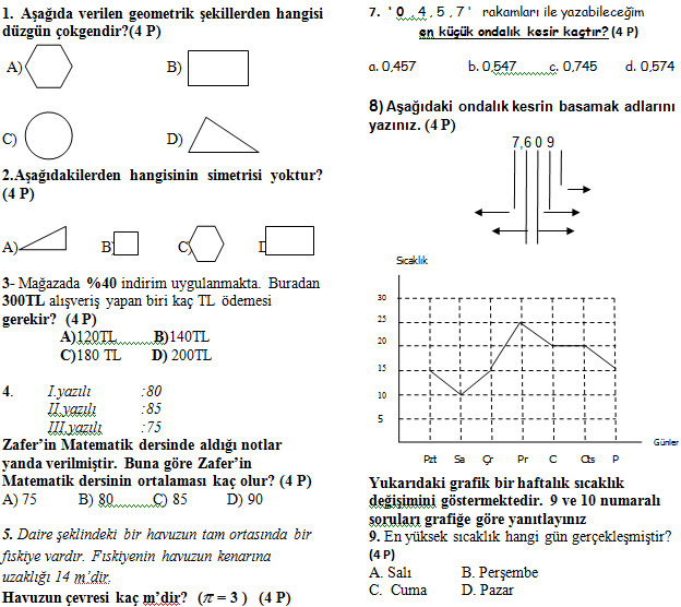 5. Sınıf Matematik 2. Dönem 1. Yazılı Soruları - Ödevvar,oguz hoca
