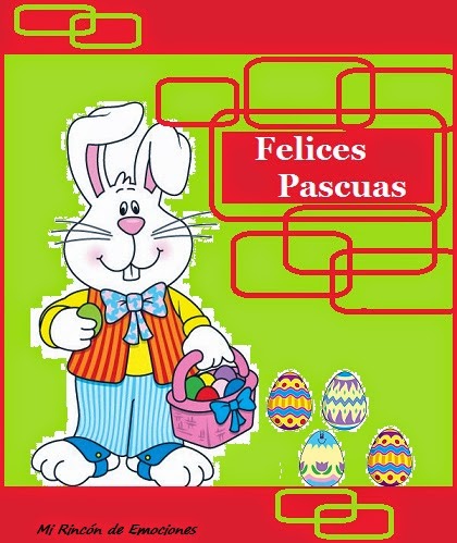 Tarjeta de Pascuas con conejo y sus huevos de colores