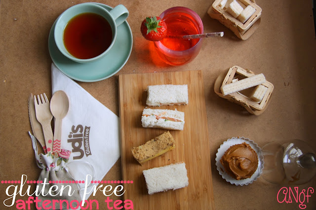 Overhead of a gluten free afternoon tea setting from Anyonita-nibbles.co.uk