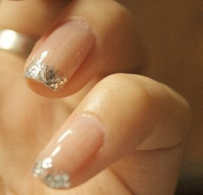 Nude Nails With Silver Glitter Tips