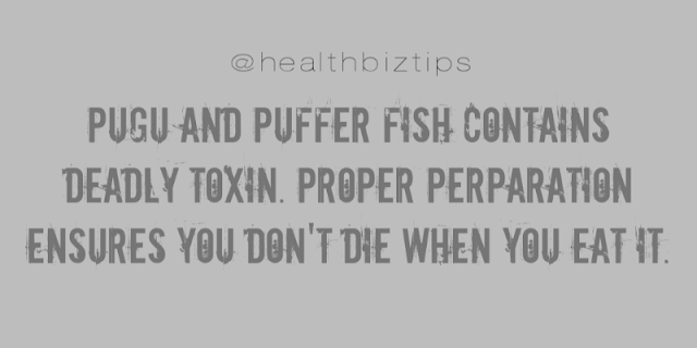 Pugu and puffer fish contains deadly toxin. Proper perparation ensures you don't die when you eat it.