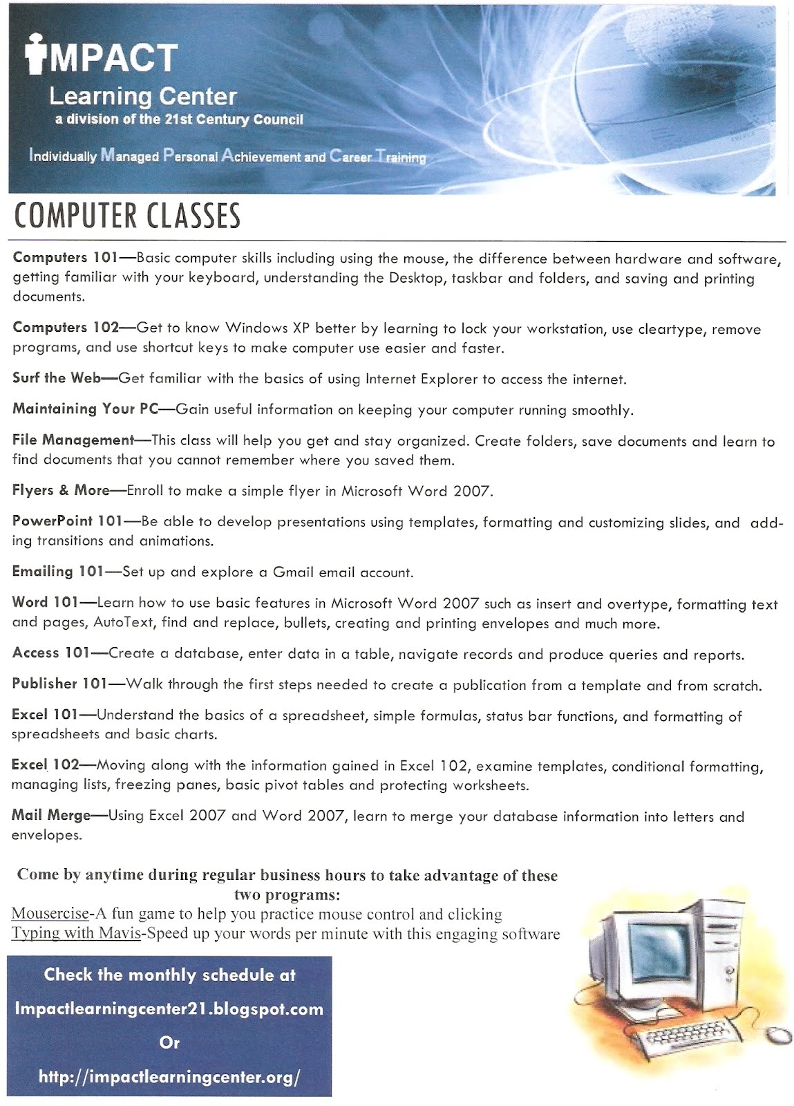 IMPACT Learning Center Computer Classes