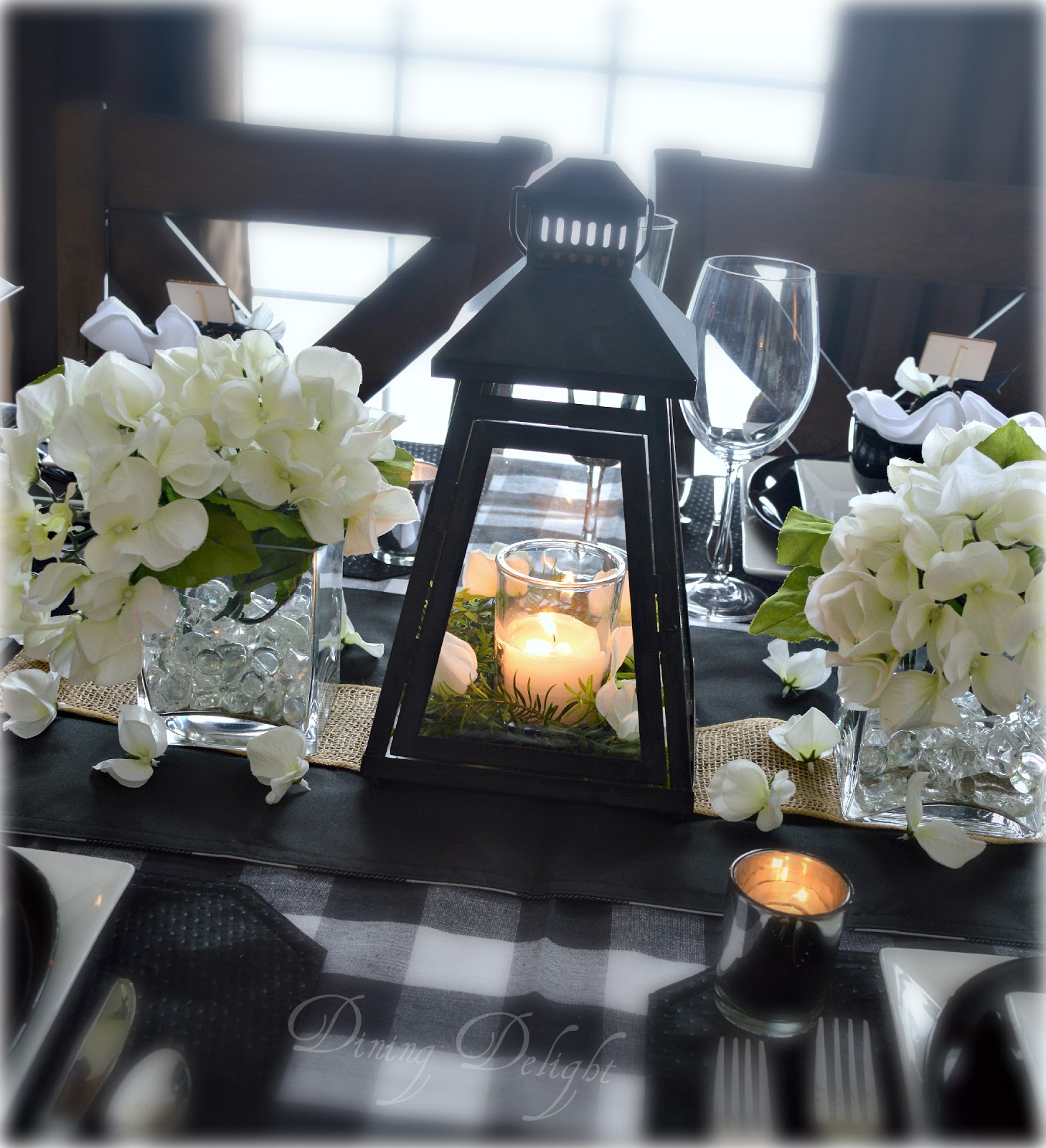 Dining Delight Black Lanterns & Buffalo Check Tablescape