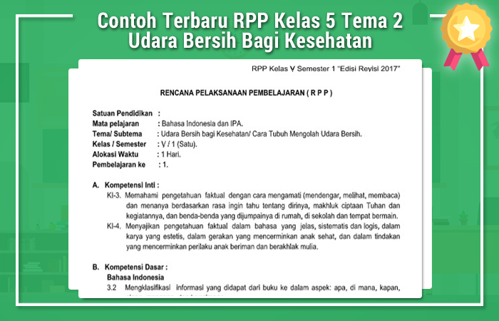 Contoh Terbaru RPP Kelas 5 Tema 2 Udara Bersih Bagi
